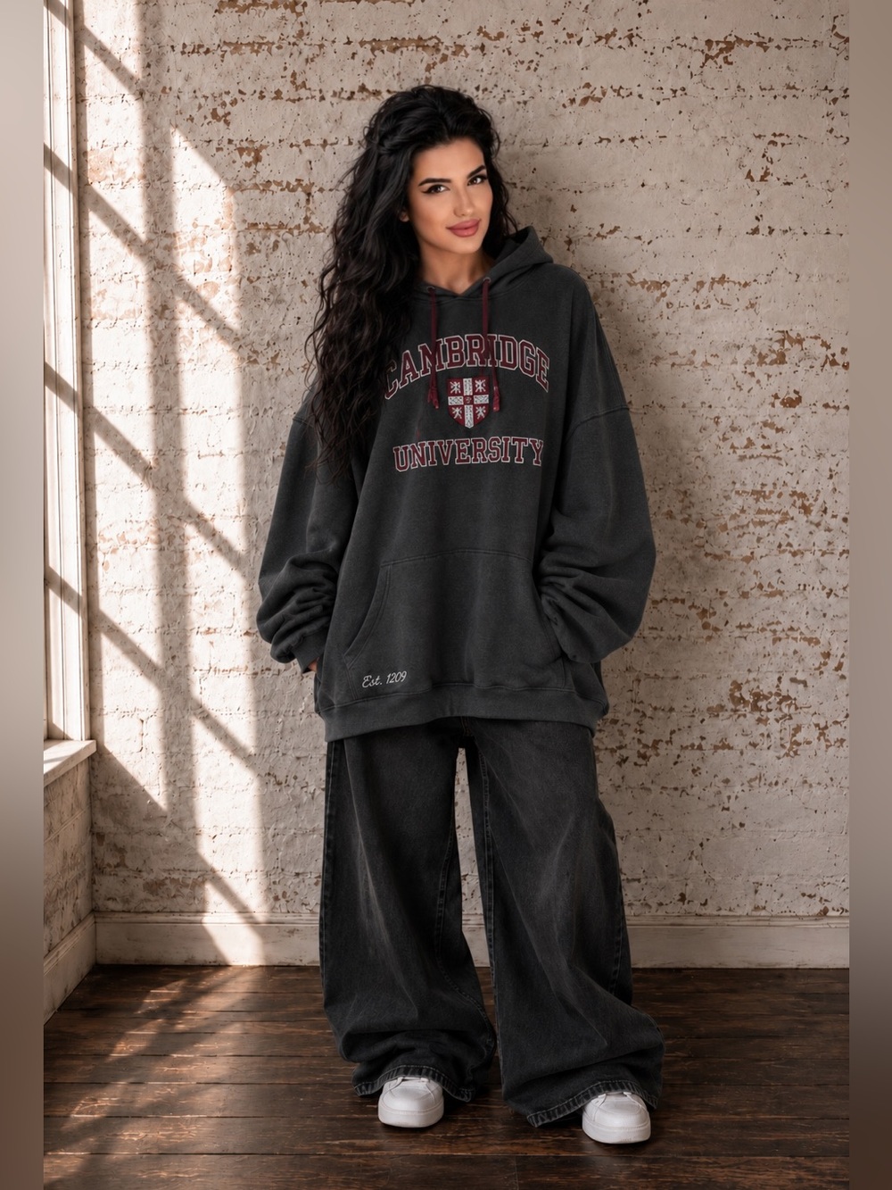 CAMBRIDGE UNIVERSITY Embroidered Hoodie Charcoal Grey XL Preppy Ivy Style